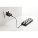 Power bank with built-in cables and digital display, 10,000 mAh black colour