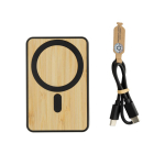 Magnetic bamboo wireless charging power bank, 5,000 mAh black colour