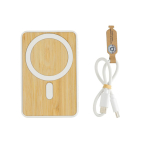 Magnetic bamboo wireless charging power bank, 5,000 mAh white colour