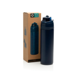 Double-wall recycled stainless steel bottle, 720 ml navy-blue colour view with box
