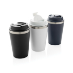Eco-friendly double-wall thermal mug with anti-drip lid, 350 ml black colour