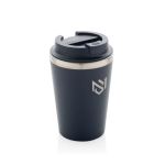 Eco-friendly double-wall thermal mug with anti-drip lid, 350 ml blue colour view with logo