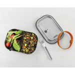 Stainless steel lunchbox with cutlery and strap, 1 L orange colour