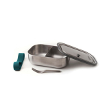 Stainless steel lunchbox with cutlery and strap, 1 L turquoise colour