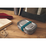 Stainless steel lunchbox with cutlery and strap, 1 L turquoise colour