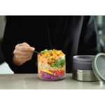 Glass bowl with silicone anti-drip lid, 750 ml silver colour