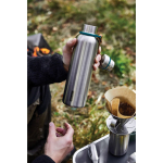 Stainless steel thermal bottle with handle, 750 ml turquoise colour
