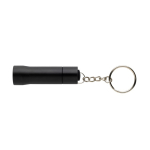 Recycled aluminium LED torch keyring, 15 lumens black colour