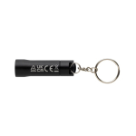 Recycled aluminium LED torch keyring, 15 lumens black colour