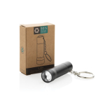 Recycled aluminium LED torch keyring, 15 lumens black colour