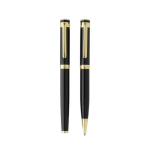 Recycled brass pen set with gold detail, blue ink black colour