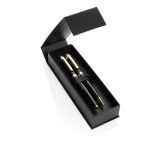 Recycled brass pen set with gold detail, blue ink black colour
