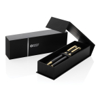 Recycled brass pen set with gold detail, blue ink black colour