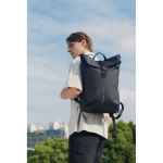 Multipurpose backpack with water-resistant fabric and flap, 16” laptop black colour