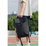Multipurpose backpack with water-resistant fabric and flap, 16” laptop black colour