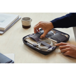 Promotional tech organiser pouch with zip closure black colour