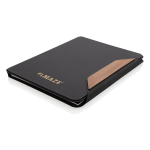 Hardcover walnut portfolio with 70 g/m² paper, A4, ruled pages black colour