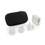 Multi-region travel charger with integrated travel pouch white colour