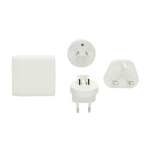 Multi-region travel charger with integrated travel pouch white colour