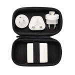 Multi-region travel charger with integrated travel pouch white colour