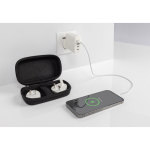 Multi-region travel charger with integrated travel pouch white colour