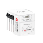 Universal travel adapter with 2 ports and included cable white colour
