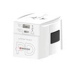 Universal travel adapter with 2 ports and included cable white colour