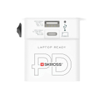 Universal travel adapter with 2 ports and included cable white colour