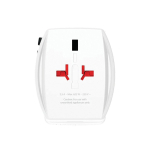 Universal travel adapter with 2 ports and included cable white colour