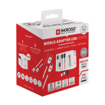 Universal travel adapter with 2 ports and included cable white colour