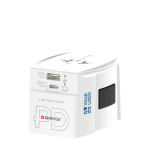 Universal travel adapter with 2 ports and included cable white colour