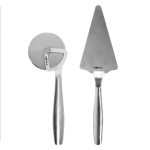 Stainless steel pizza utensil set for giveaways shiny silver colour