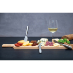 Cheese set with wooden chopping board and knives brown colour