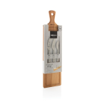 Cheese set with wooden chopping board and knives brown colour