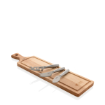 Cheese set with wooden chopping board and knives brown colour