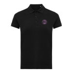 Women's casual-fit recycled cotton piqué polo, 220 g/m² black colour view with logo