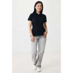 Women's casual-fit recycled cotton piqué polo, 220 g/m² black colour model view