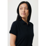 Women's casual-fit recycled cotton piqué polo, 220 g/m² black colour fourth model view