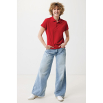 Women's casual-fit recycled cotton piqué polo, 220 g/m² red colour model view