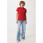 Women's casual-fit recycled cotton piqué polo, 220 g/m² red colour second model view