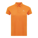 Women's casual-fit recycled cotton piqué polo, 220 g/m² orange colour view with logo