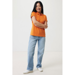 Women's casual-fit recycled cotton piqué polo, 220 g/m² orange colour model view