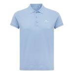 Women's casual-fit recycled cotton piqué polo, 220 g/m² cyan blue colour view with logo