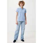 Women's casual-fit recycled cotton piqué polo, 220 g/m² cyan blue colour model view