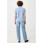 Women's casual-fit recycled cotton piqué polo, 220 g/m² cyan blue colour third model view
