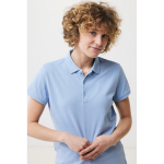 Women's casual-fit recycled cotton piqué polo, 220 g/m² cyan blue colour fifth model view