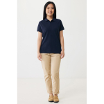 Women's casual-fit recycled cotton piqué polo, 220 g/m² navy-blue colour model view