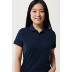 Women's casual-fit recycled cotton piqué polo, 220 g/m² navy-blue colour fourth model view
