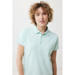 Women's casual-fit recycled cotton piqué polo, 220 g/m² mint green colour fifth model view