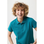 Women's casual-fit recycled cotton piqué polo, 220 g/m² pastel green colour fourth model view
